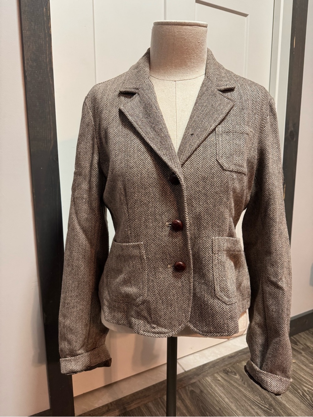 Polo by Ralph Lauren Tan Herringbone Wool-Blend Blazer